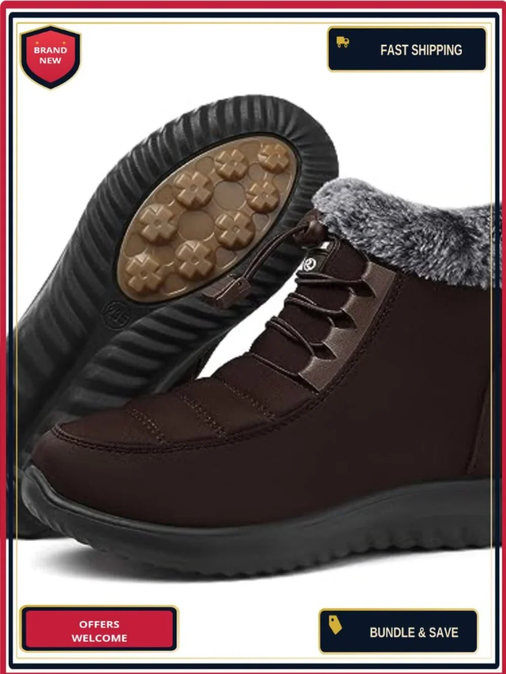 Women's Fur Lined Snow Boots Water Resistant Anti-slip Zipper Ankle Boots Winter